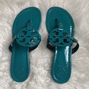 Tory Burch Miller Teal Patent Sandal Size 6